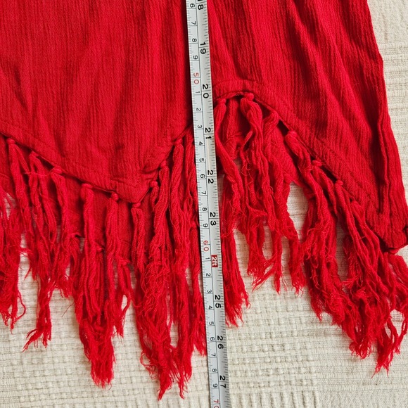 Silverstream Red Rayon Fringe Sharkbite Hem Short Sleeve Boho Top Women S - Picture 8 of 9